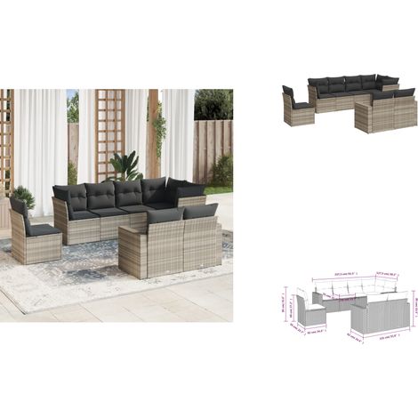 8-tlg. Garten-Sofagarnitur mit Kissen Hellgrau Poly Rattan - Garten Sofagarnitur - Garten Sofagarnituren - Outdoor Sofagarnitur - Sofagarnitur Terrasse (1/3)