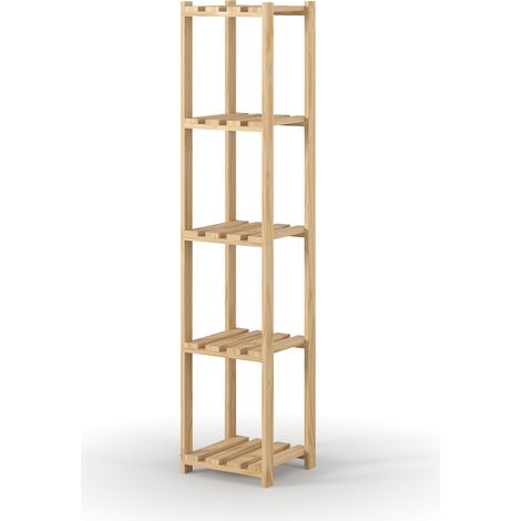 5 Tier Square Shelf Narrow Slatted Storage Unit - Pine - L27 x W29 x H135 cm - Natural Sanded Pine