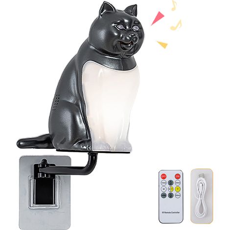 Lámpara de pared con forma de gato, difusor de aromas y mando a distancia, diseño en plástico gris – Ideal para dormitorio y salón (1/5)