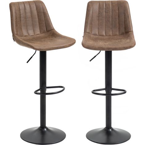 Set of 2 Leathaire Tub Bar Stools Brown (1/5)