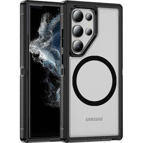 Funda para Samsung Galaxy S22 Ultra con marco, compatible con MagSafe, transparente/negra. (1/5)