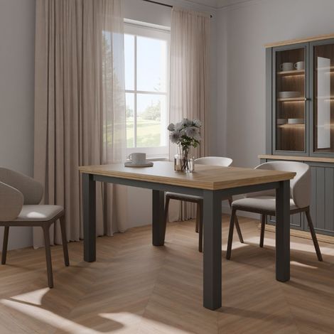 Tavolo Allungabile Essenza Rovere e Grigio Scuro 150/200 cm – Stile Classico Moderno (1/5)