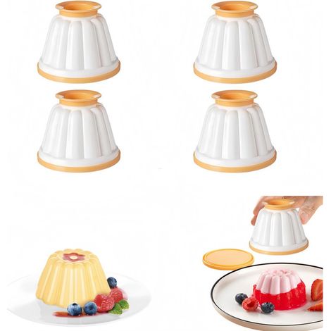 Ensemble de 4 moules à pudding, à crème anglaise et à gelée (blanc, 85 x 85 x 70 mm). Accessoires de cuisine pour la préparation de desserts. (1/5)