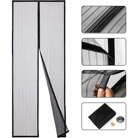 Porta con zanzariera magnetica su misura, 100x210 cm (39x83 pollici), chiusura automatica, adatta agli animali domestici, per porte di corridoi, nera