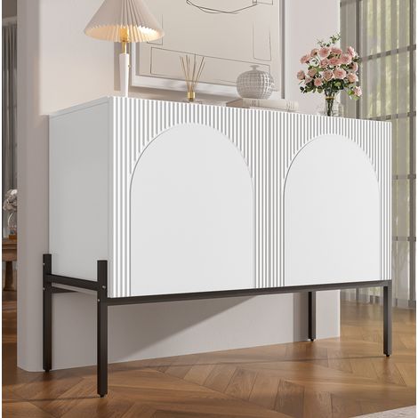 Credenza a 2 ante con piedi in metallo, design arcuato moderno, bianco, 100 x 40 x 75 cm OKMYHOME (1/5)