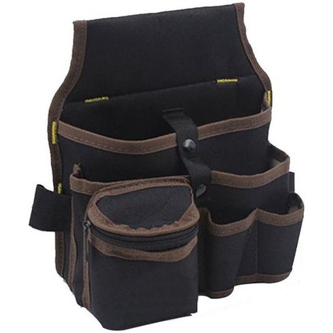 Sac à outils électricien en tissu Oxford, sac de rangement ceinture avec bord marron, 1 pièce pour outillage et matériel électrique (1/5)