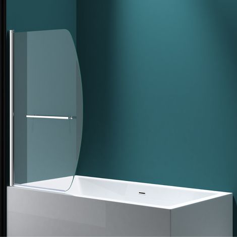 Durovin Bathrooms 1400 x 960mm Curved Over Bath Shower Screen 180° Pivot Door Glass Panels & Screens for Baths, 6mm Toughened Safety Glass with Patten (1/5)