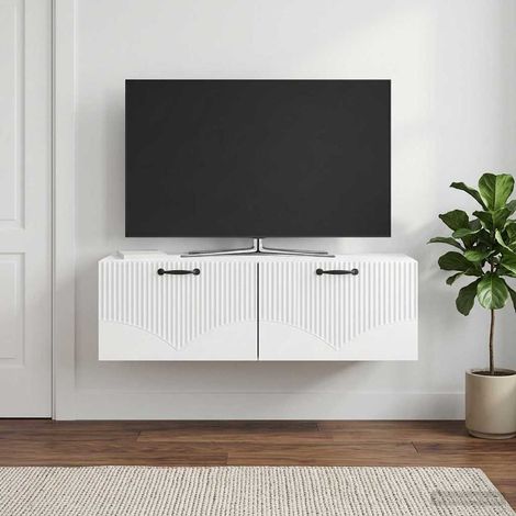 Wandmontierter TV-Schrank Hochglanz Weiß 98 x 41 x 30 cm (1/5)