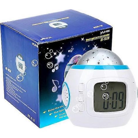 Réveil musical à projection de ciel étoilé, réveil calendrier perpétuel lune et étoiles, réveil couleur, lampe à projection à écran bleu (1/5)
