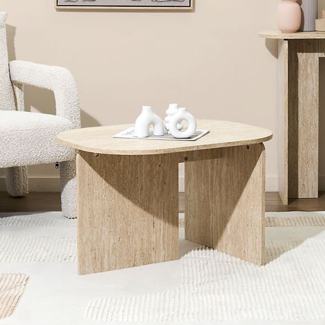 The Home Deco Factory – Table basse fixe effet pierre travertin – Largeur 100cm – Structure minimaliste et robuste – Pour intérieur moderne et bohème