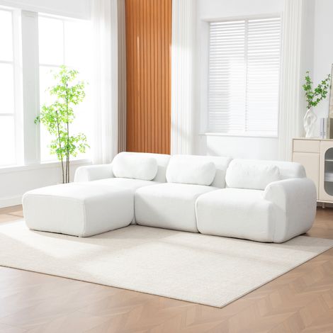 Sofá modular de compresión de tela chenille, relleno con espuma elástica de 30D. Fácil de mover y con base antideslizante, ideal para salas de estar y otros espacios. IVORY (1/5)