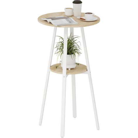 HOMCOM mesa alta cocina redonda con estante mesa bar moderna con marco de metal para salón comedor 55x55x95 cm madera natural y blanco