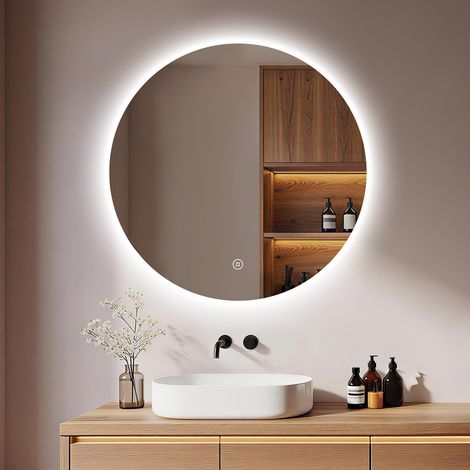 Miroir salle de bain LED rond 70 cm, tactile, intensité réglable, lumière 6500K (1/5)