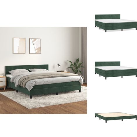 Sommier à lattes de lit et matelas Vert foncé 180x200cm Velours - Lit Tapissier - Lit Velours - Lit Double - Literie - Chambre À Coucher (1/5)