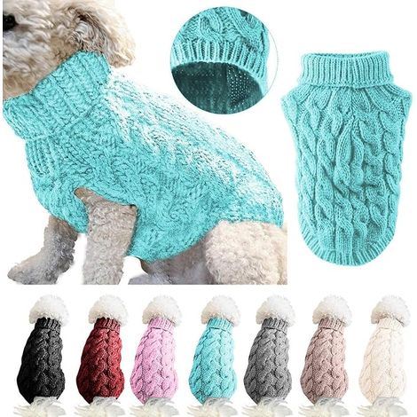 Pet Dog Turtleneck Knitted Sweater Coat Winter Warmer Thickening Pullover Knitwear Crochet Clothes for Small Medium Large Cat (L, Blue) (1/4)