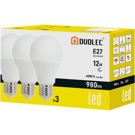Pack 3 bombillas Led estándar DUOLEC E27 luz día 12W - (1/2)