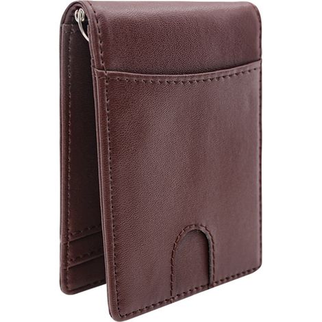 Porte-cartes en cuir PU résistant à l'usure, portefeuille ultra-mince pour homme, marron, avec multiples fentes (1/5)