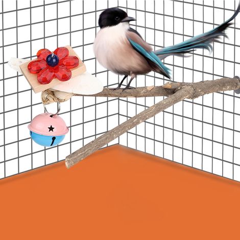 Perchoir en bois naturel pour oiseaux, support pour perroquet, jouet à mâcher et à mordiller, accessoires de cage, os de seiche (1/5)