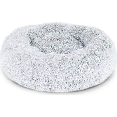 Panier Pour Chien 110cm Chau Peluche Lit Pour Chat Anti Dérapant Lavable Rond En Moelleux Coussin Anti Stress Lit Pour Chiens Et Chats (Gris Clair) (1/5)