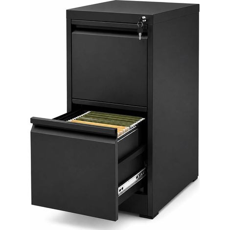 Caisson classeur métal 2 tiroirs verrouillé format A4 compact bureau (1/5)