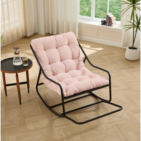 Tumbona mecedora de exterior de acero negro con cojín rosa grueso, 75x116x82 cm (1/5)