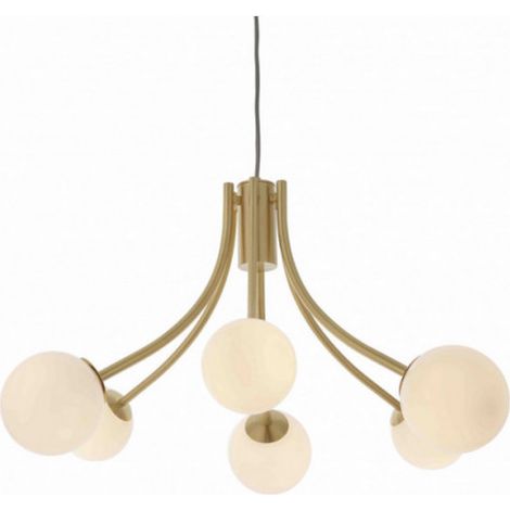 Lampe à suspension en verre à bras multiples, plaque en laiton satiné, verre opale (1/5)