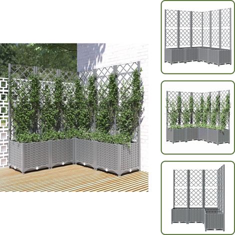 Pflanzkübel mit Rankgitter Hellgrau 120x120x136 cm PP - Blumentopf - Pflanzenbehälter - Rankgitter - Kübel - Gartengeräte (1/5)