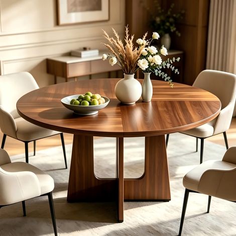 Table à Manger ronde - 120 x 120x 76 cm - Table de Cuisine en bois - pour 4 Personnes pour Salle à Manger, Cuisine, Salon, Brun