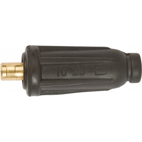 Connecteur mâle quart de tour 16 à 25 mm² – Raccord universel en laiton – Ampérage 200A à 60% – Serrage par vis BTR – Conforme norme EN 60974-12 – Soudo Metal