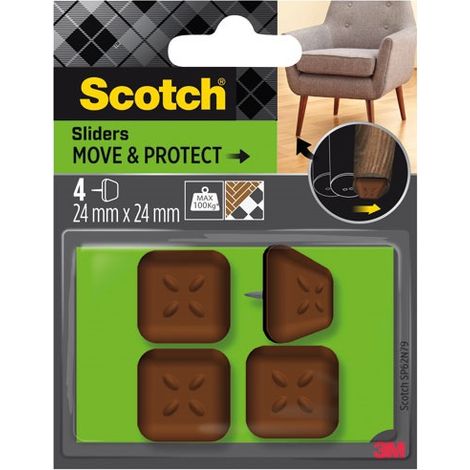 SCOTCH Lot de 4 patins adhésifs alvéolé eur, SCOTCH, 24 x 24 mm, marron