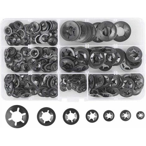 280 Pcs Locking Washers - Quick-Locking Washers - Steel - M3 M4 M5 M6 M8 M10 M12 - 7 Sizes - Black (1/5)