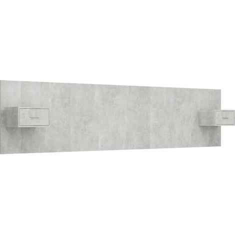 Tête de lit accessoire couchage chambre à coucher meuble avec chevet intégré étagère MDF gris TDL0205819