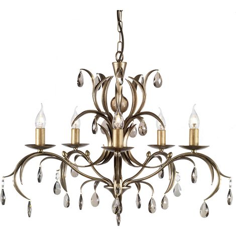Lampadario Classico Lily Metallo Patina Di Bronzo Vetro 5 Luci E14