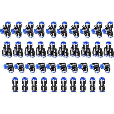 SABIR 40PCS Connecteur Pneumatique Raccord Pneumatique 4mm Raccords Rapide Air comprimé 4 Formes pour Etancher Raccord Tube Air Comprimé-Type-Y/T/Droit/Angle.. (1/4)