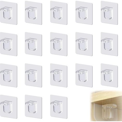 Lot de 18 Fixation Étagère Sans Percer 7 x 7 cm, Supports Autocollants,Support Étagère Murale Sans Percage,Adhésif Transparent,Équerre Étagère Cuisine,Support Autocollant Mural (1/5)