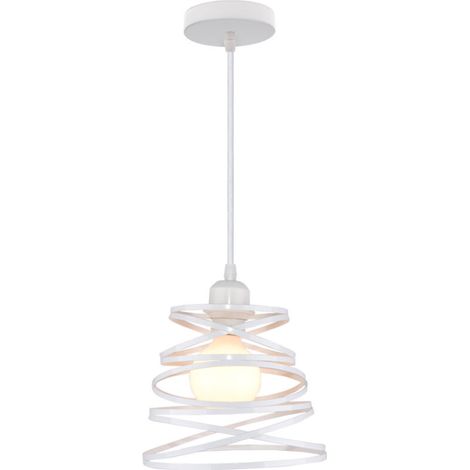 Suspension Vintage Cage en Métal E27 Plafonnier, Plafonnier Suspension Rétro Industriel Blanc