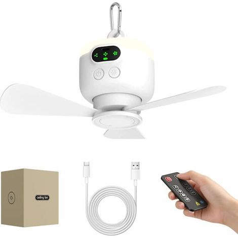 Ventilateur solaire de 45 cm (18 pouces), ventilateur de plafond portable d'extérieur de 12 000 mAh avec lumière, télécommande et crochet, lampe ventilateur à piles facile à utiliser (1/5)