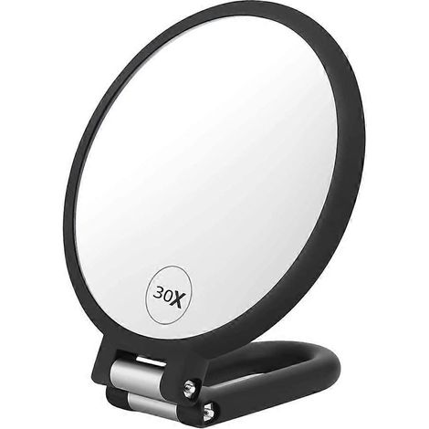 Miroir grossissant 30x pour maquillage, miroir de voyage à main avec poignée, miroir double face portable avec poignée/support réglable (1/5)