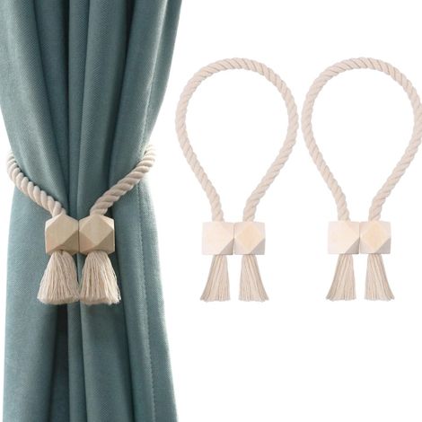 2 Paquets d'embrasses de Rideaux magnétiques Attaches Rideaux en Coton tissé à la Main Supports de Rideaux embrasses à Rideaux Attaches de Rideaux pour Rideaux (Beige, 2) (1/5)