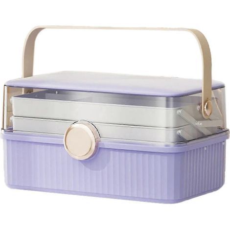 Boîte de rangement pour cosmétiques grande capacité, boîte de rangement de bureau en plastique, boîte de rangement supplémentaire pour rouge à lèvres avec couvercle, violette (1/4)