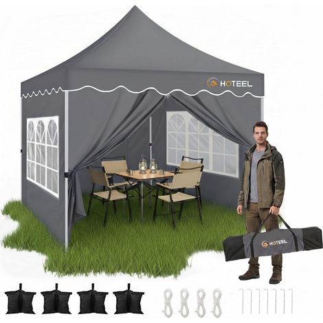 Faltpavillon 3x3m Grau Wasserdicht mit 4 Seitenwänden UV Schutz 50+ (1/5)