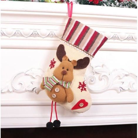 Sac-Chaussette - Coton Et Laine - 30 Cm - Rouge - Décoration De Noël - 1 Pièce (1/4)