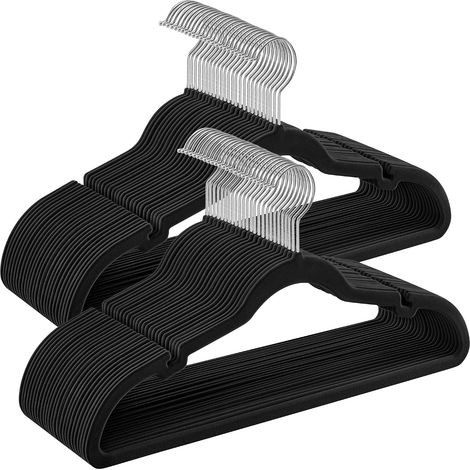 CCYKXA  (Classic Black), 0.6 cm thick, 43 cm long, Velvet Hangers, Pack of 50, Non-slip, with Notches, Trouser Bar, 360° Swivel Hook, Space Saving (1/5)