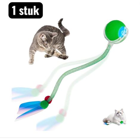 Interactive robot cat ball with feathers and automatic movement, green (1/5)