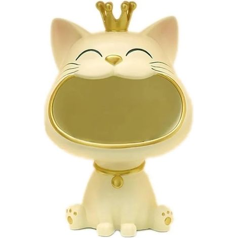 Statue de chat porte-bonheur, boîte de rangement pour salon ou entrée, décoration de clé de chat riant, boîte à access - Jaune Clair (1/5)