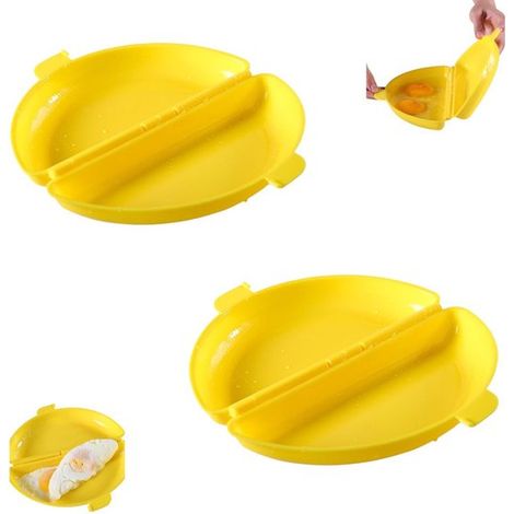 2 pièces - Appareil à omelettes et œufs pour micro-ondes - Moule à omelette - Panier vapeur en plastique pour œufs au micro-ondes - Boulettes de viande demi-rondes - Omelette - Boîte à riz pour omelet (1/5)