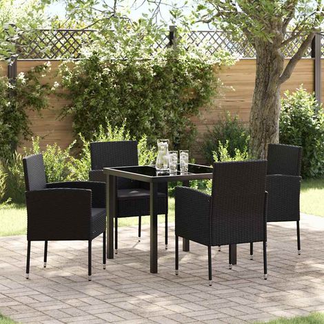 vidaXL Set da Pranzo per Giardino con cuscino 5 pcs Nero Poly Rattan (1/5)