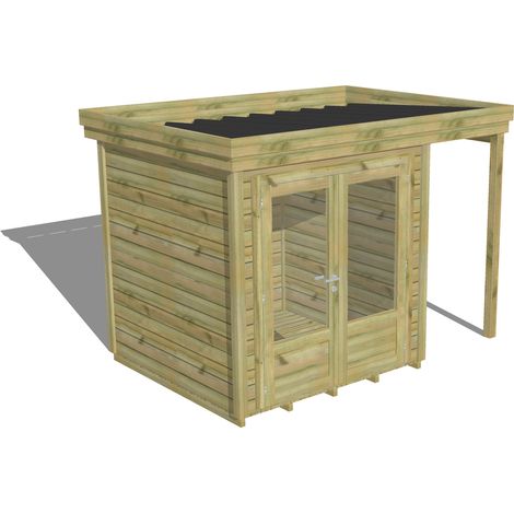 ABRI DE JARDIN bois Pin autoclave 27mm - 3,14x2,14m / 6,7m2 - Bac acier - Plancher bois (1/5)
