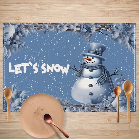 Sous-Plat De Noel - Motif Bonhomme De Neige Imprimé Sur Lin Blanc - Isolant Thermique - Pour Table De Salle À Manger Ou Restaurant - 1 Pièce (1/5)