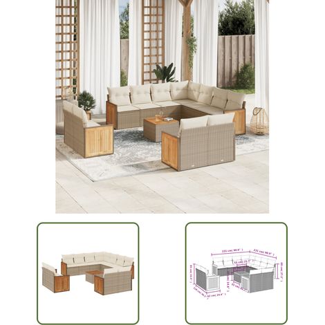 The Living Store Salon de jardin avec coussins 12 pcs beige résine tressée - Ensemble Salon De Jardin - Meuble Extérieur - Jardin Design - Mobilier De Jardin - Chaise Longue (1/3)